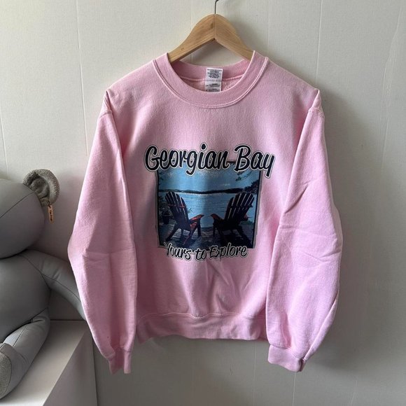 Pink crewneck sweatshirt with "Georgian Bay" graphic - Picture 1 of 8